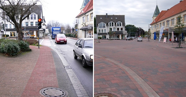 Die Kreuzung Bremer Straße / Leverner Str-Richtung Süden (vorher/nachher) Foto: Gemeinde Bohmte